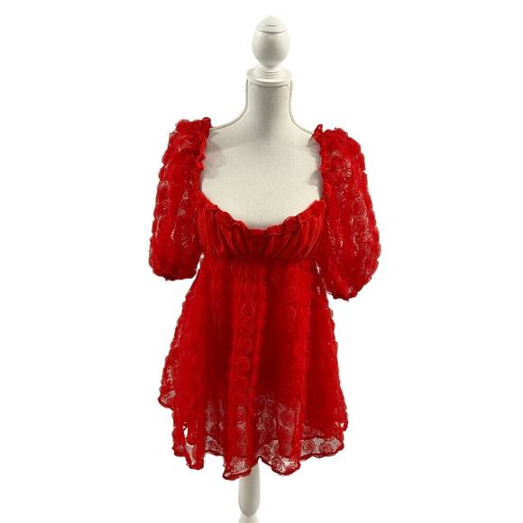 For Love & Lemons Hannah Mini Dress Red Floral Lace Size M NWT - Picture 2 of 8